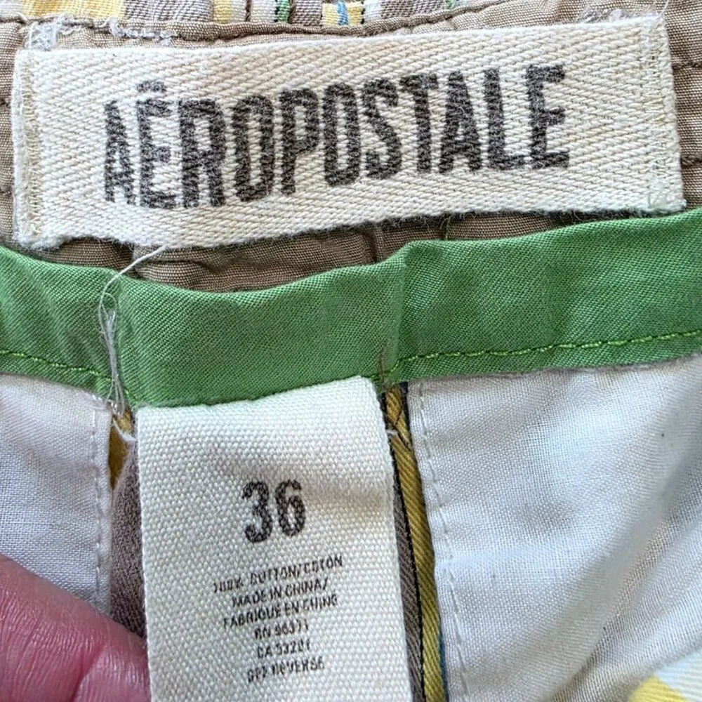 Aeropostale Y2K Preppy Casual Yellow Gray Plaid Cotton Casual Shorts Men's Sz 36 - Picture 3 of 6